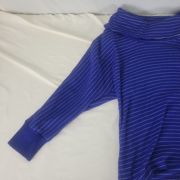 Rafaella Womens Sweater XS Petite Blue Metallic Striped Long Sleeve Cowl Neck - Picture 4 of 10